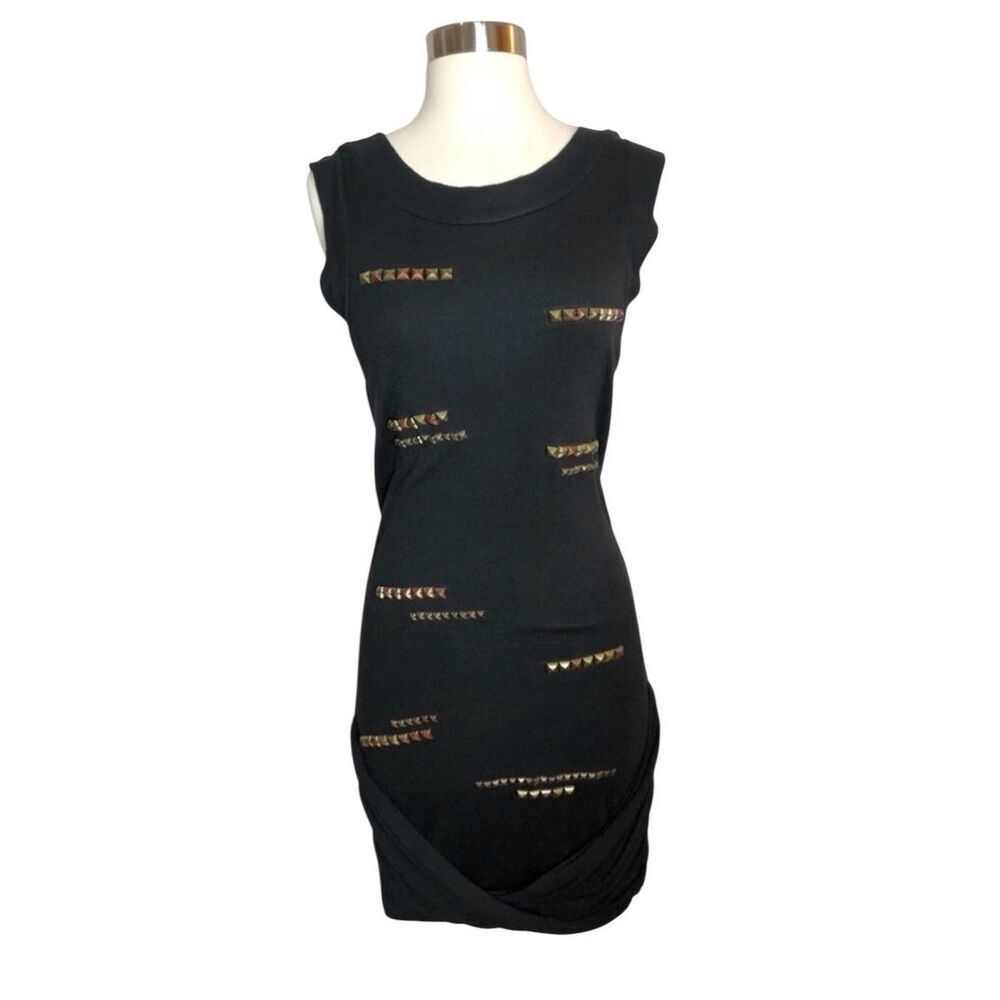 Rachel Rachel Roy Gold Studded Bodycon Mini Dress Womens Stretch Lined Black Sma